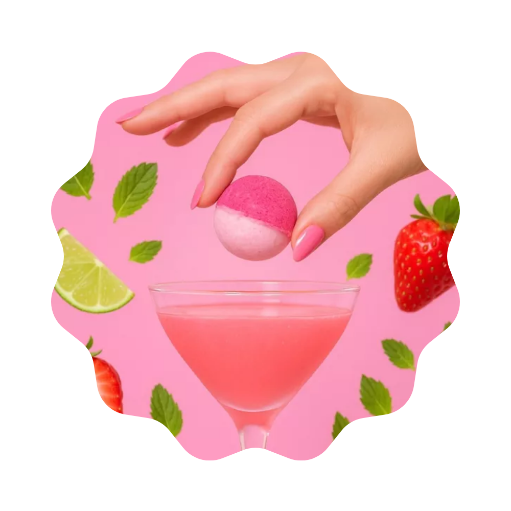 Bombe à cocktail Fraise, citron vert, menthe verte et rhum sans alcool