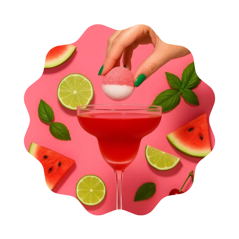 Bombe à cocktail Pastèque citron vert et basilic sans alcool