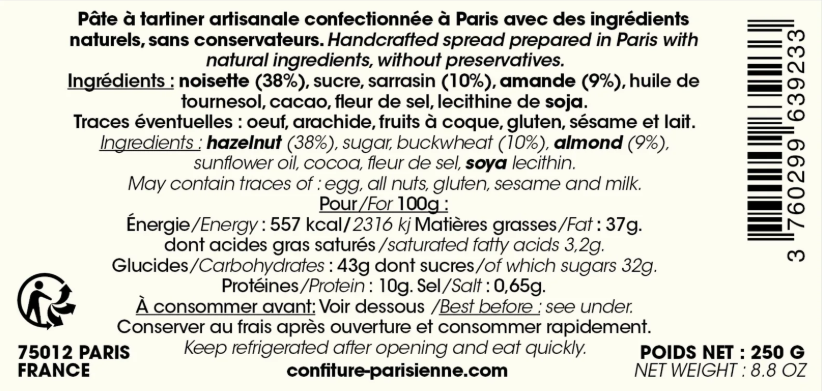 Pâte à tartiner d'Antoinette x Antoinette Poisson : Noisette Sarrasin - 250gr