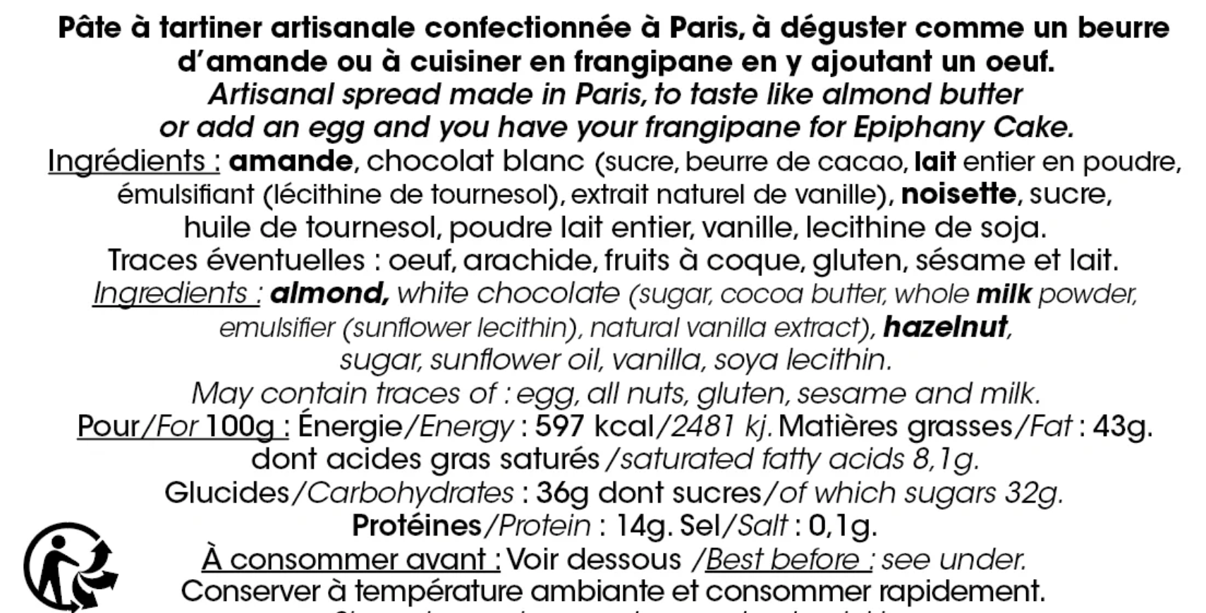 Pâte à tartiner Galette des Rois - 250gr