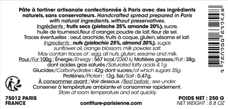 Pâte à Tartiner Pistache - 250gr
