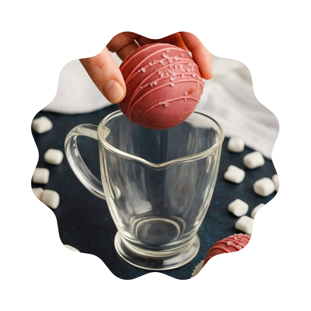 Bombe de chocolat chaud garnie de guimauves – Chocolat Ruby