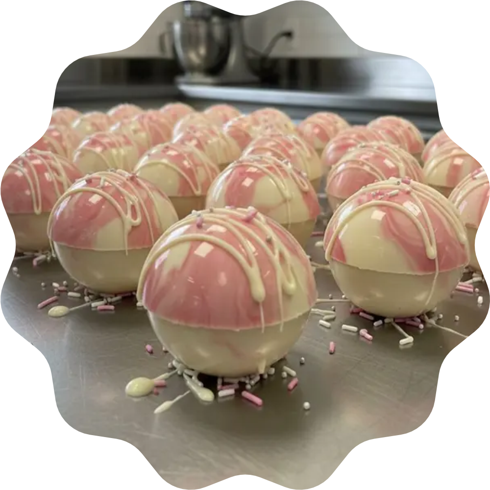 Bombe de Chocolat chaud framboise et rose